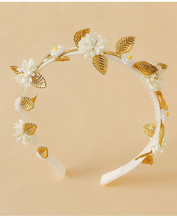 Pine Kids Free Size Hair Bands - White & Gold