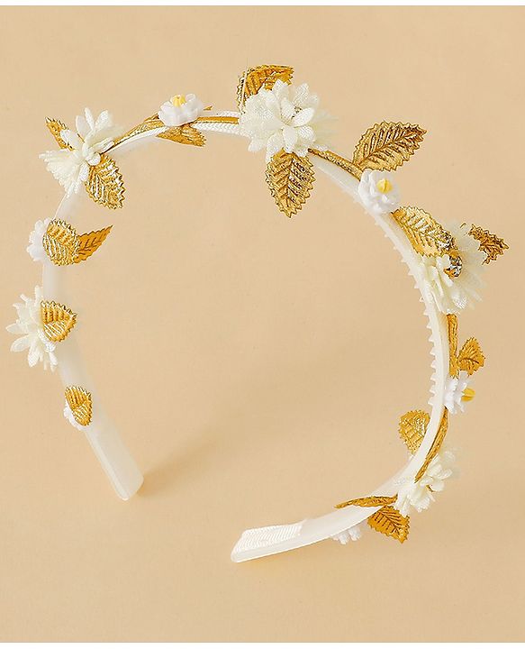 Pine Kids Free Size Hair Bands - White & Gold