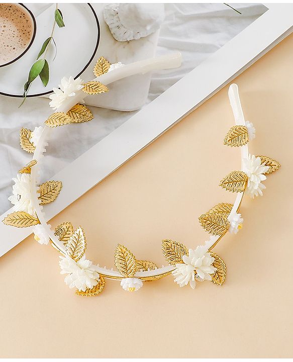 Pine Kids Free Size Hair Bands - White & Gold