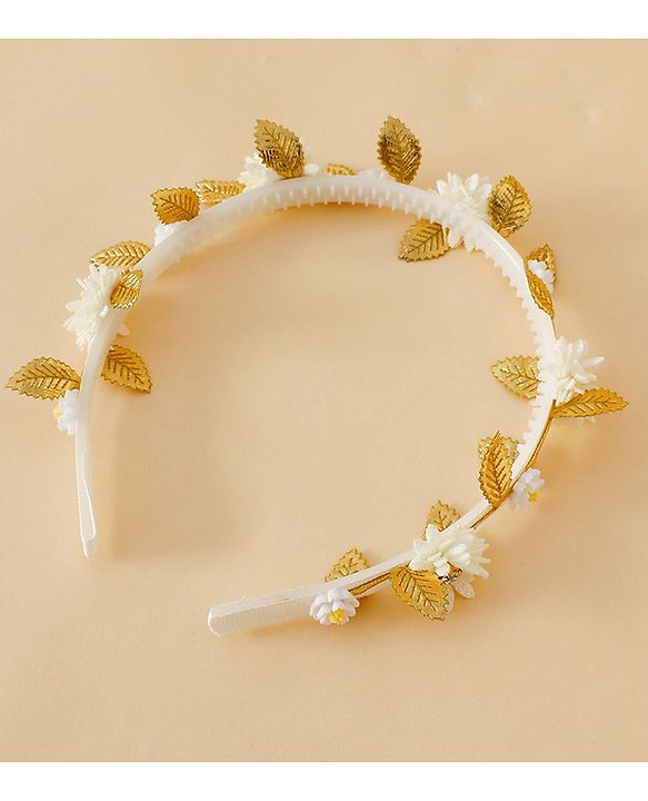 Pine Kids Free Size Hair Bands - White & Gold