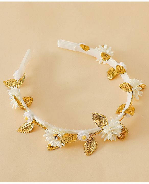 Pine Kids Free Size Hair Bands - White & Gold