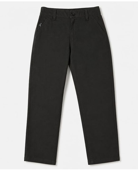 Pine Kids Cotton Elastane Woven Full Length Solid Trousers Pant - Black