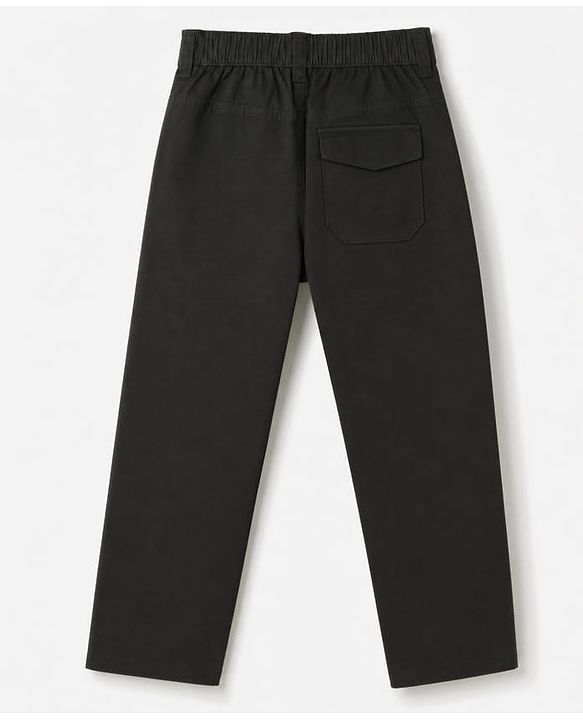 Pine Kids Cotton Elastane Woven Full Length Solid Trousers Pant - Black