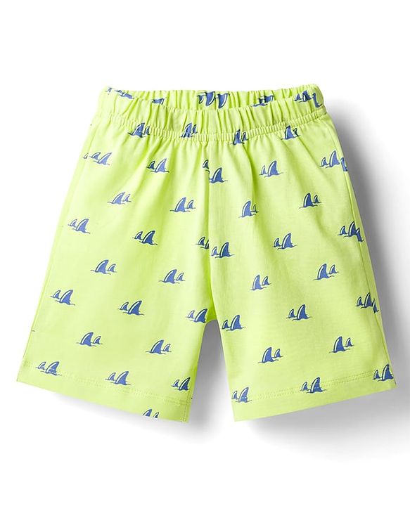 Babyhug Cotton Knit Half Sleeves Sea Life Printed Co-Ords T-Shirt & Shorts Night Suit - Lime Green