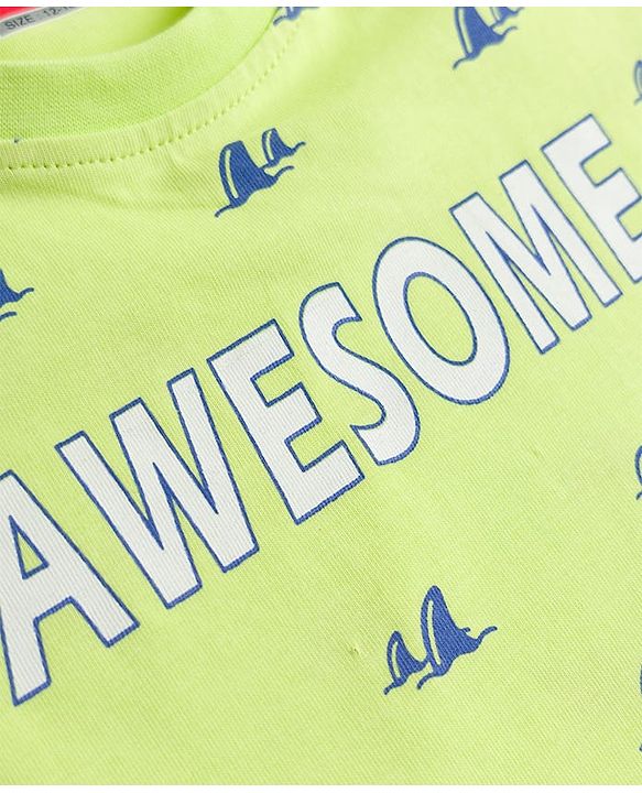 Babyhug Cotton Knit Half Sleeves Sea Life Printed Co-Ords T-Shirt & Shorts Night Suit - Lime Green