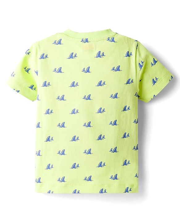 Babyhug Cotton Knit Half Sleeves Sea Life Printed Co-Ords T-Shirt & Shorts Night Suit - Lime Green