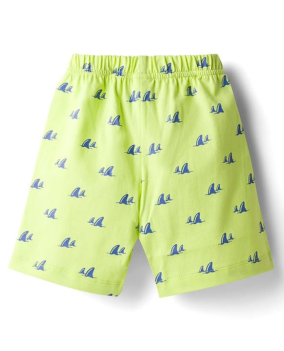 Babyhug Cotton Knit Half Sleeves Sea Life Printed Co-Ords T-Shirt & Shorts Night Suit - Lime Green
