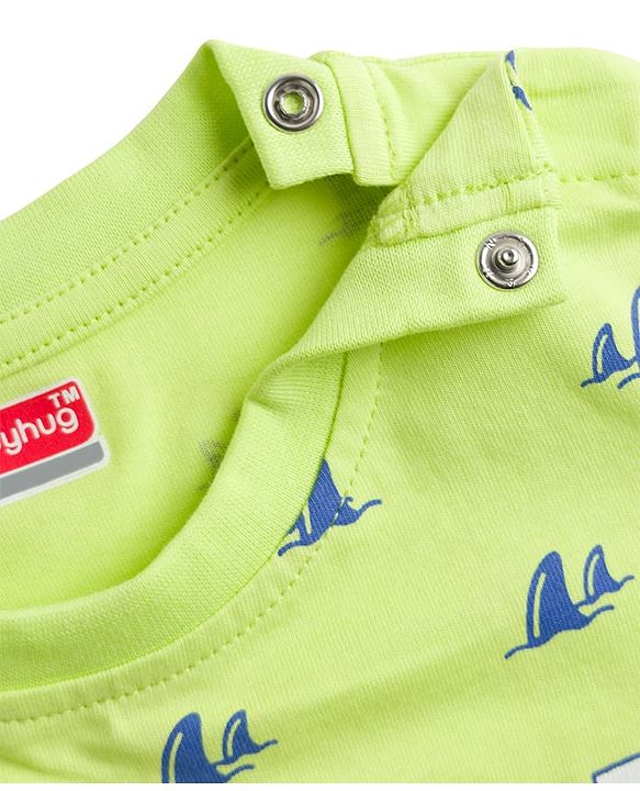 Babyhug Cotton Knit Half Sleeves Sea Life Printed Co-Ords T-Shirt & Shorts Night Suit - Lime Green