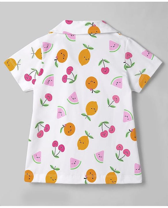 Babyhug 100% Cotton Knit Half Sleeves Tropical Theme Printed Co-Ords Shirt & Shorts Night Suit - White