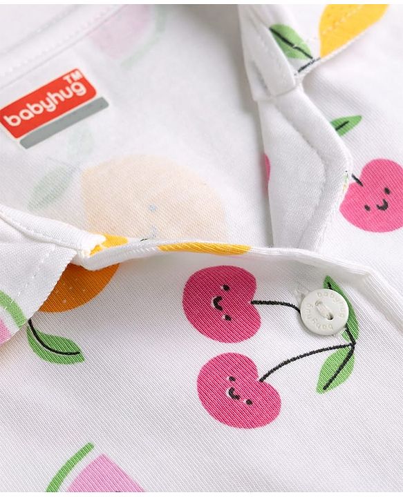Babyhug 100% Cotton Knit Half Sleeves Tropical Theme Printed Co-Ords Shirt & Shorts Night Suit - White