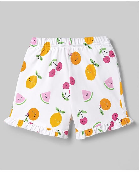 Babyhug 100% Cotton Knit Half Sleeves Tropical Theme Printed Co-Ords Shirt & Shorts Night Suit - White