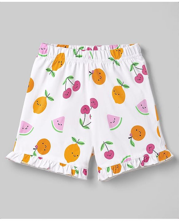 Babyhug 100% Cotton Knit Half Sleeves Tropical Theme Printed Co-Ords Shirt & Shorts Night Suit - White
