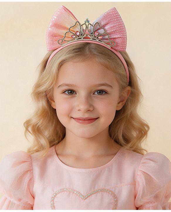 Babyhug Bow and Tiara Applique Hair Band- Pink