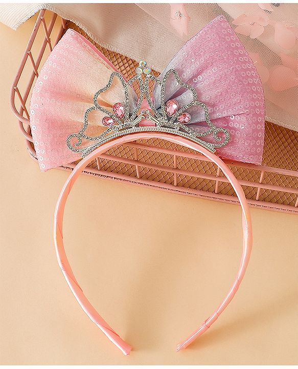 Babyhug Bow and Tiara Applique Hair Band- Pink