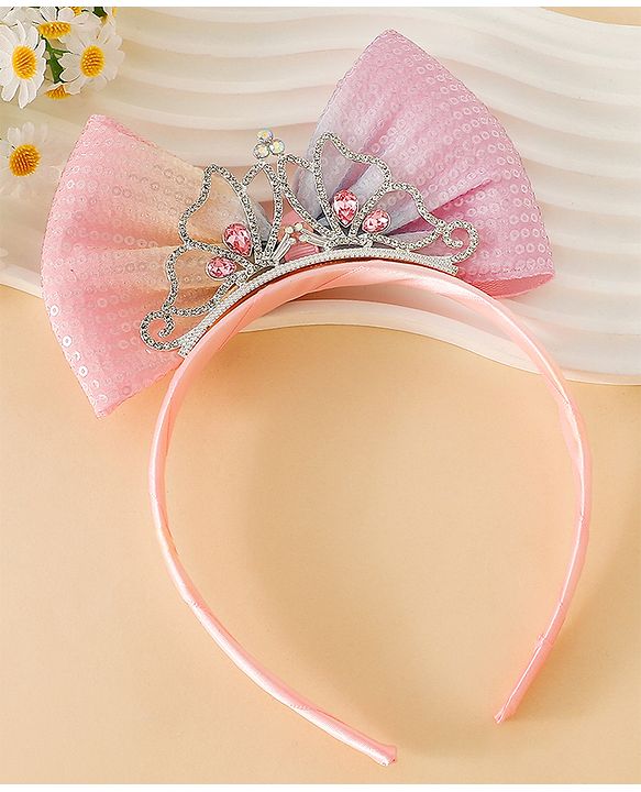 Babyhug Bow and Tiara Applique Hair Band- Pink