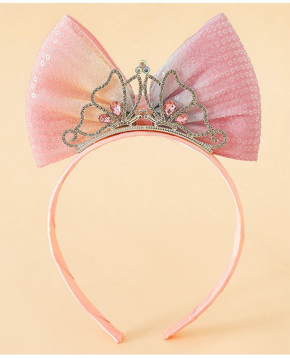Babyhug Bow and Tiara Applique Hair Band- Pink