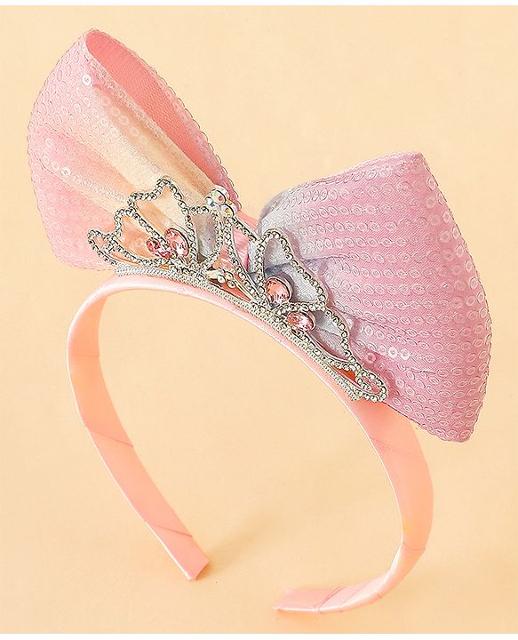 Babyhug Bow and Tiara Applique Hair Band- Pink