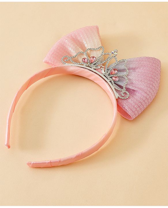 Babyhug Bow and Tiara Applique Hair Band- Pink