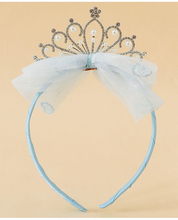 Babyhug Hair Band With Bow and Tiara Applique Free Size - Blue