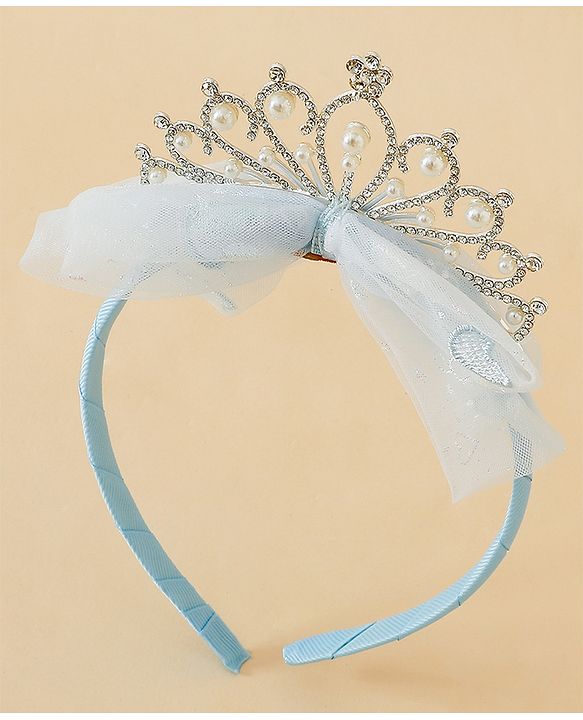 Babyhug Hair Band With Bow and Tiara Applique Free Size - Blue
