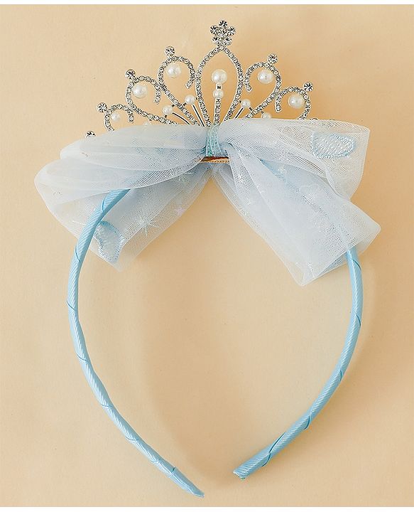 Babyhug Hair Band With Bow and Tiara Applique Free Size - Blue