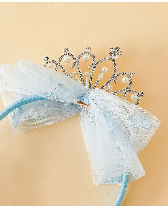 Babyhug Hair Band With Bow and Tiara Applique Free Size - Blue