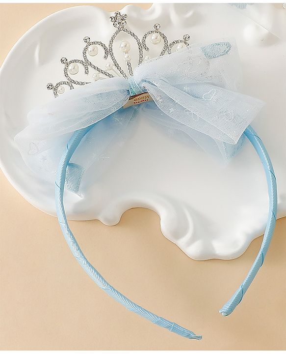 Babyhug Hair Band With Bow and Tiara Applique Free Size - Blue