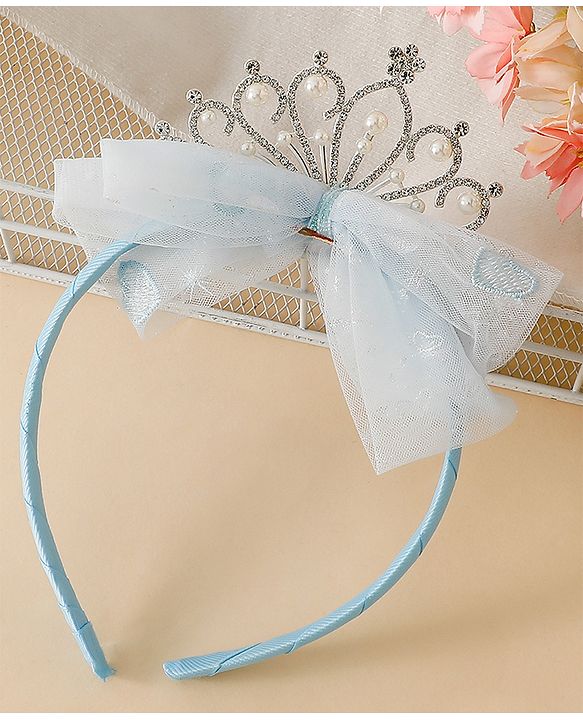 Babyhug Hair Band With Bow and Tiara Applique Free Size - Blue