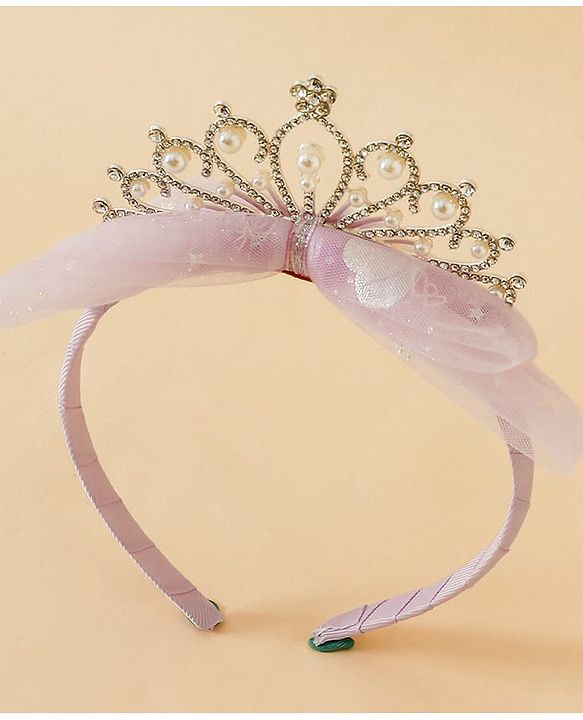 Babyhug Hair Band With Bow and Tiara Applique Free Size - Blue
