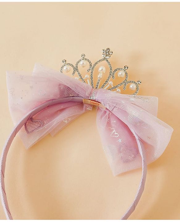 Babyhug Hair Band With Bow and Tiara Applique Free Size - Blue