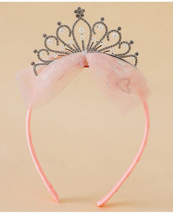 Babyhug Hair Band With Bow and Tiara Applique Free Size - Blue