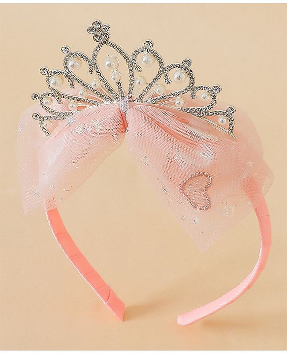 Babyhug Hair Band With Bow and Tiara Applique Free Size - Blue
