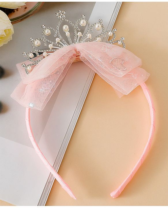 Babyhug Hair Band With Bow and Tiara Applique Free Size - Blue