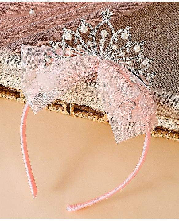 Babyhug Hair Band With Bow and Tiara Applique Free Size - Blue
