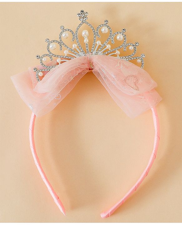 Babyhug Hair Band With Bow and Tiara Applique Free Size - Blue