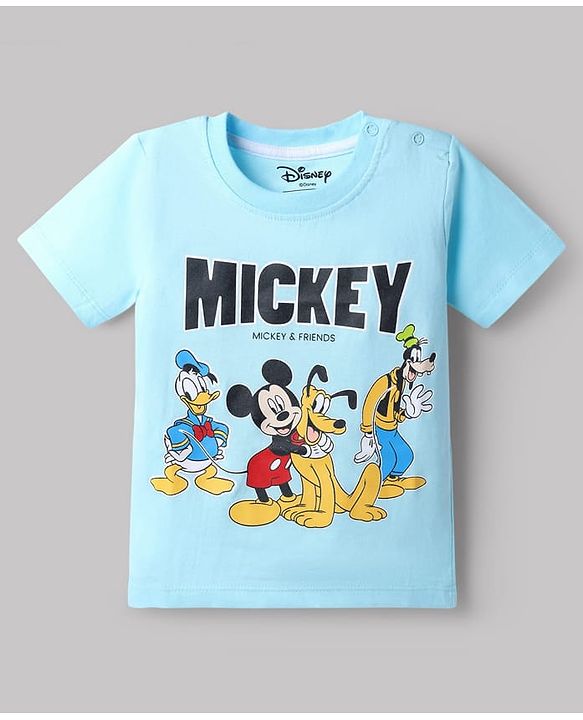 Babyhug Disney Single Jersey Knit Half Sleeve T-shirt With Mickey Mouse Graphics Pack of 2 - Blue & Light Blue