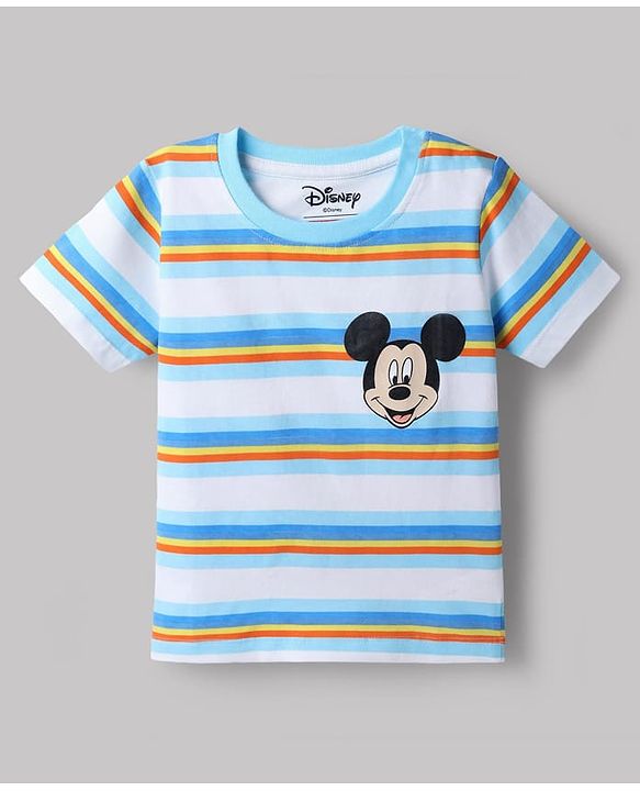Babyhug Disney Single Jersey Knit Half Sleeve T-shirt With Mickey Mouse Graphics Pack of 2 - Blue & Light Blue