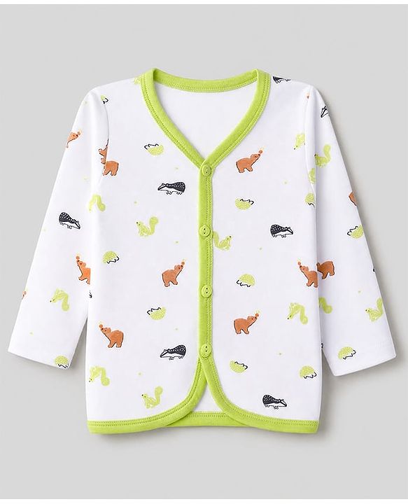 Babyhug 100% Cotton Knit Full Sleeves Animal & Stripe Printed Jhablas Pack of 3 - Green white & Pink