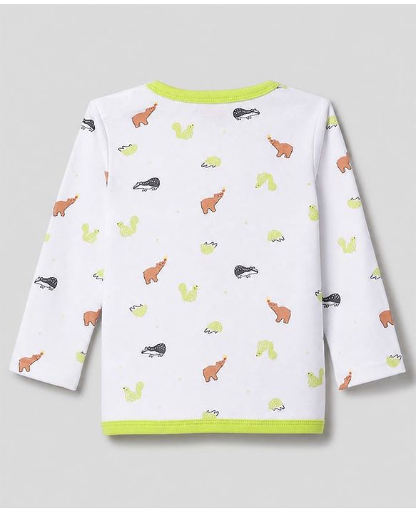 Babyhug 100% Cotton Knit Full Sleeves Animal & Stripe Printed Jhablas Pack of 3 - Green white & Pink