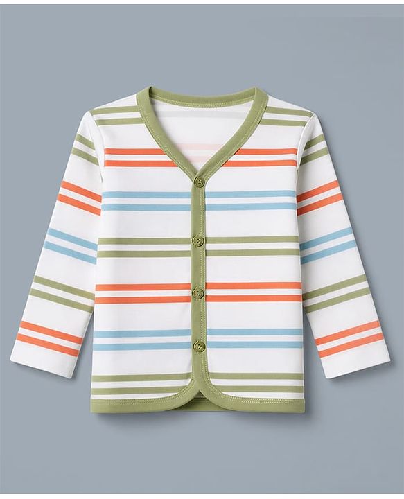 Babyhug 100% Cotton Interlock Knit Full Sleeves Stripe & Dinosaur Printed Jhablas Pack of 3 - Orange Blue & White