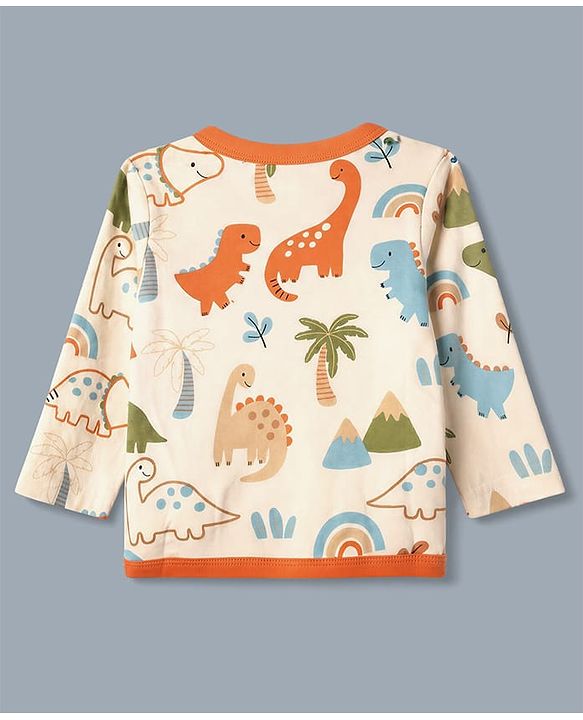 Babyhug 100% Cotton Interlock Knit Full Sleeves Stripe & Dinosaur Printed Jhablas Pack of 3 - Orange Blue & White