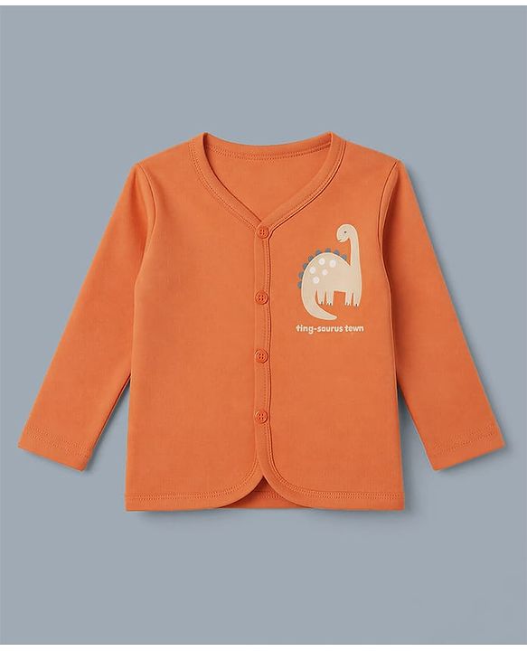 Babyhug 100% Cotton Interlock Knit Full Sleeves Stripe & Dinosaur Printed Jhablas Pack of 3 - Orange Blue & White