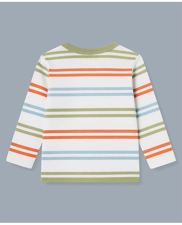 Babyhug 100% Cotton Interlock Knit Full Sleeves Stripe & Dinosaur Printed Jhablas Pack of 3 - Orange Blue & White