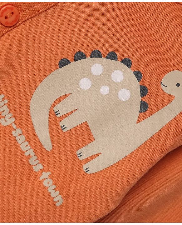 Babyhug 100% Cotton Interlock Knit Full Sleeves Stripe & Dinosaur Printed Jhablas Pack of 3 - Orange Blue & White