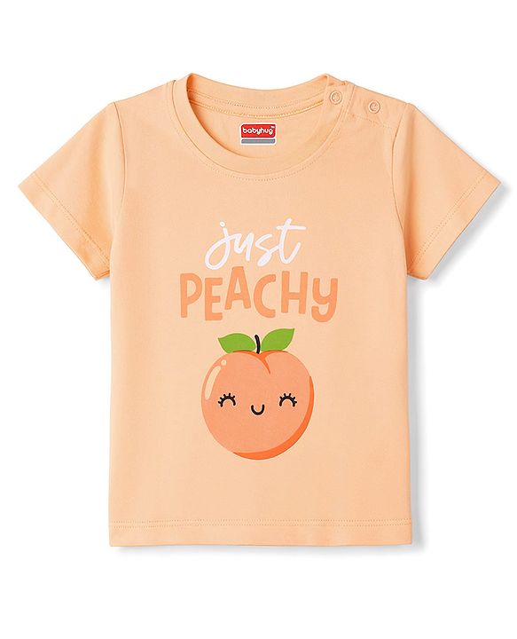 Babyhug 100% Cotton Knit Half Sleeves Tropical Theme Printed T-Shirt & Pyjama Night Suit - Peach
