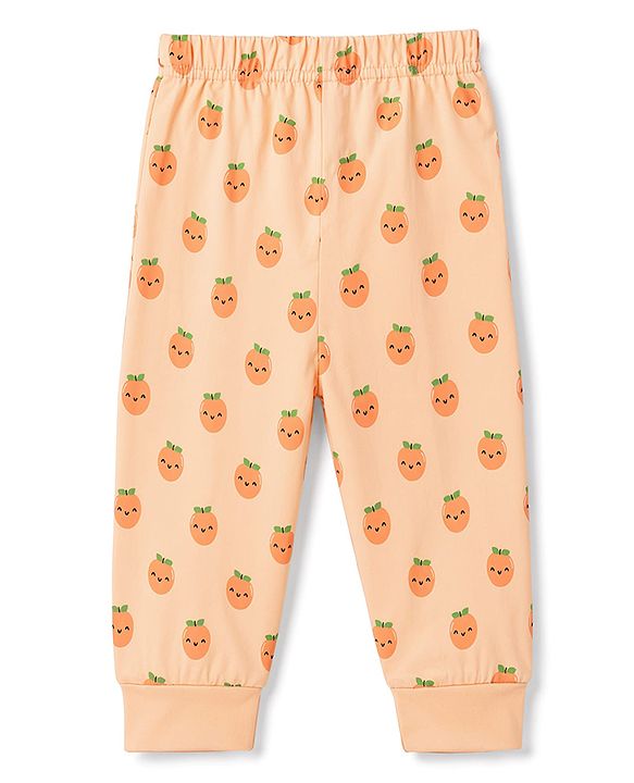 Babyhug 100% Cotton Knit Half Sleeves Tropical Theme Printed T-Shirt & Pyjama Night Suit - Peach