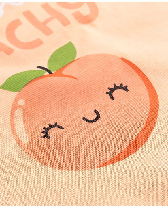 Babyhug 100% Cotton Knit Half Sleeves Tropical Theme Printed T-Shirt & Pyjama Night Suit - Peach