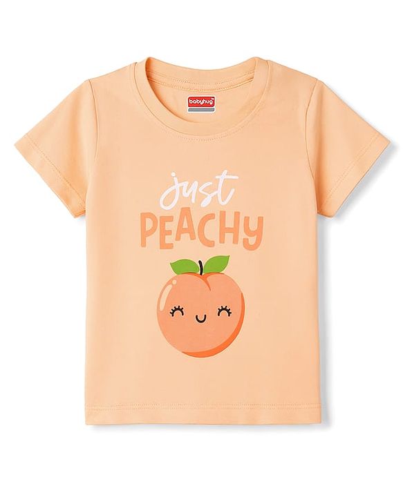 Babyhug 100% Cotton Knit Half Sleeves Tropical Theme Printed T-Shirt & Pyjama Night Suit - Peach