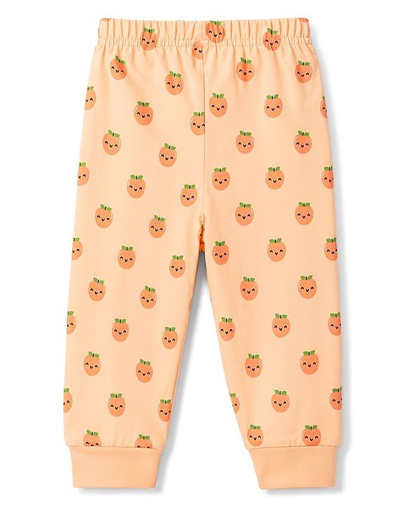 Babyhug 100% Cotton Knit Half Sleeves Tropical Theme Printed T-Shirt & Pyjama Night Suit - Peach