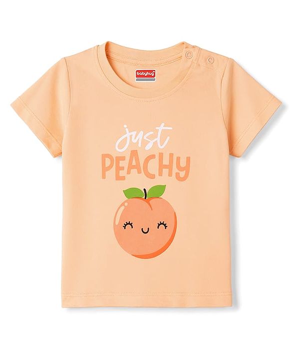 Babyhug 100% Cotton Knit Half Sleeves Tropical Theme Printed T-Shirt & Pyjama Night Suit - Peach